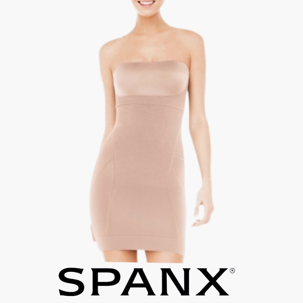 SPANX | Slimmer & Shine Strapless Slip Shapewear Slimming Bodycon Dress Nude S